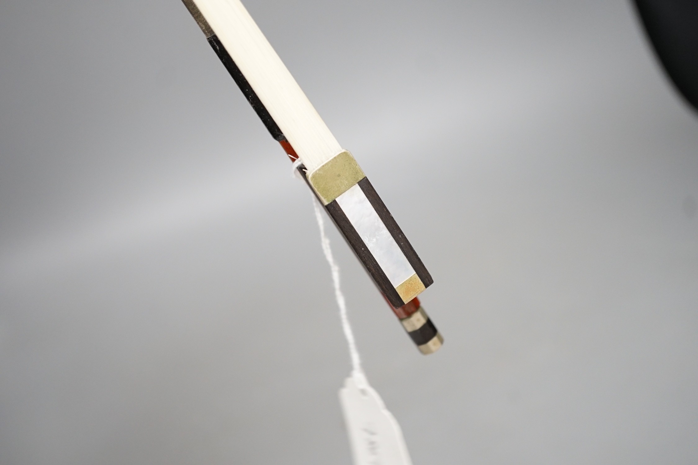 An R. Paesold, Germany violin bow with ivory veneered tip, 74cm